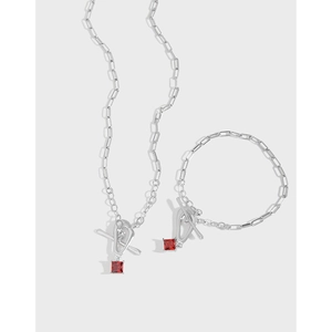 S925 Sterling Silver Square Zirconia Pendant Necklace Bracelet For Women Minimalist OT Buckle Geometric Fine Jewelry Gift