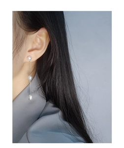 Boucles d'oreilles pendantes en argent S925 avec trois perles naturelles et chaînes