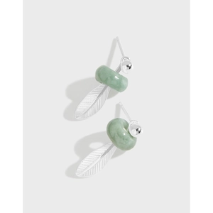 925 Sterling Silver Leaf Stud Earrings For Women Korean Minimalist Light Luxury Green Jade Geometric Fashion Earrings Jewelry Gift