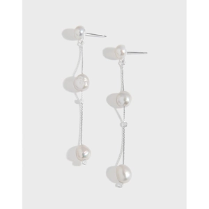 Boucles d'Oreilles Clous en Argent Sterling 925 Long Gland Künstliche Perle Avec Tige en Argent Sterling 925 Boucles d'Oreilles Pendantes Künstliche Perles Naturelles