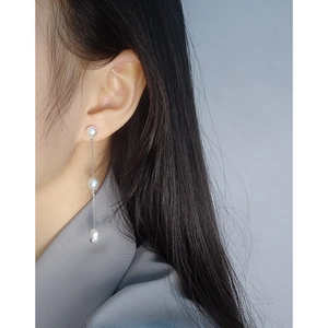 Boucles d'oreilles pendantes en argent S925 avec trois perles naturelles sur chaîne