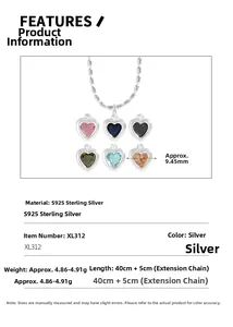 Détails du collier pendentif cœur en argent sterling S925 avec mesures précises