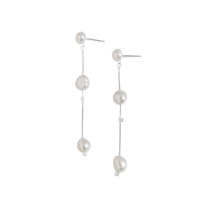 Boucles d'oreilles pendantes en argent S925 avec perles baroques sur chaîne longue