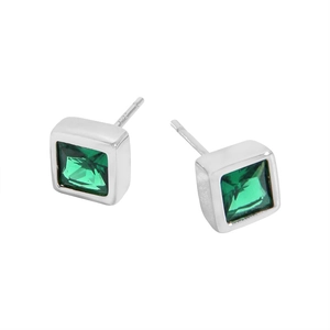 Minimalist S925 sterling silver stud earrings with square emerald zircon in a vintage style