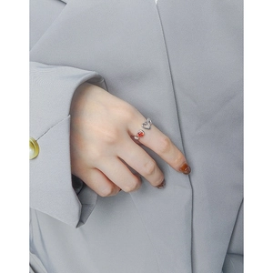 Elegant S925 silver open ring featuring a sparkling red heart zircon for women