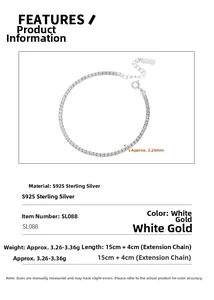 Detail of S925 sterling silver tennis bracelet showing 2.20mm width and length specs