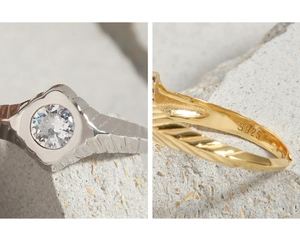 Macro shot showing S925 hallmark and micro-pave zircon setting on geometric ring