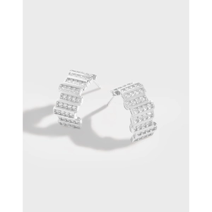 S925 Sterling Silver Zirconia Stud Earrings Korean Minimalist Geometric C-Shape White Gold Plated Jewelry For Women
