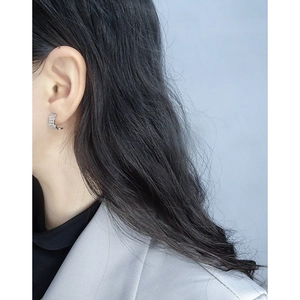 Minimalist S925 sterling silver hoop earrings with pave set zircon and layered texture