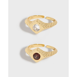 925 Sterling Silver Geometric Staircase Open Ring For Women Micro Inlaid Zirconia Gold White Gold Plated Adjustable Ring
