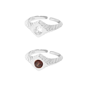 S925 sterling silver open rings with zircon and red stones in a geometric design