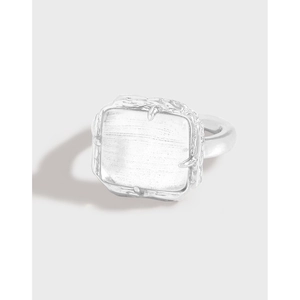 S925 Sterling Silver Square Rhinestone Open Ring For Women Minimalist Korean Style Adjustable White Gold Finger Ring Jewelry