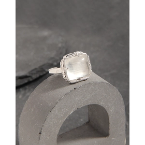 Minimalist S925 silver ring featuring a large square moonstone on a textured base