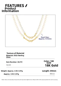 Detail view of S925 silver pearl necklace featuring an infinity clasp and 4.13mm pearls