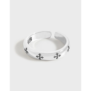 925 Sterling Silver Vintage Cross Open Ring Adjustable Maltese Cross Pattern Minimalist Gothic Jewelry For Women Men Gift