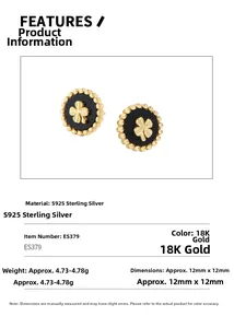 Macro detail of S925 sterling silver four-leaf clover stud earrings with 18K gold finish