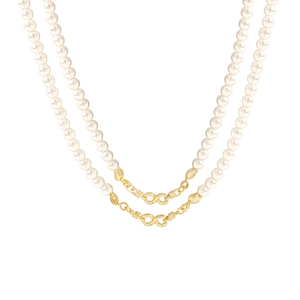Minimalist S925 silver pearl necklace featuring a golden infinity symbol pendant