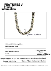 Detail view of S925 sterling silver Dalmatian stone beaded necklace specifications