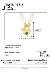 Detailed specs for S925 sterling silver heart pearl necklace with size and weight info
