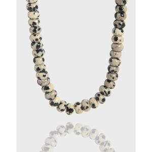 Minimalist Dalmatian Jasper Beaded Necklace For Women 925 Sterling Silver Leopard Print Natural Stone Clavicle Chain Jewelry