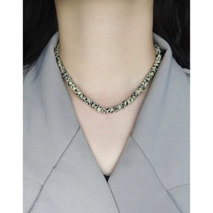 Minimalist S925 sterling silver necklace with leopard pattern marble jade beads for women