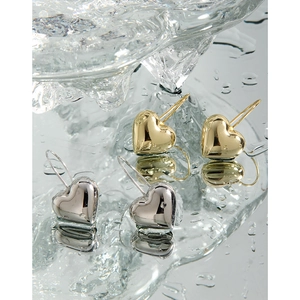 Polished S925 sterling silver puffed heart drop earrings in gold and silver finish