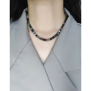 S925 sterling silver necklace with multi-color agate beads in bohemian style on model