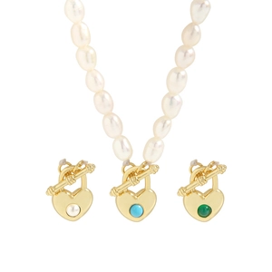 S925 sterling silver pearl OT chain necklace with interchangeable heart lock pendants