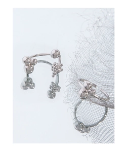 Macro detail of S925 sterling silver liquid bubble rings with polished metallic finish