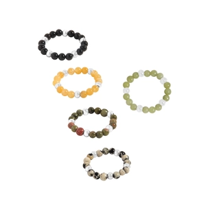 Bagues élastiques en argent S925 avec pierres naturelles onyx et jade pour femme