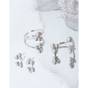 Minimalist S925 sterling silver geometric liquid bubble jewelry set with rings and earrings