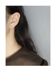 Detailed close-up of S925 sterling silver bubble textured ear studs on model ear