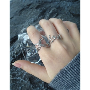 Set di 3 anelli in argento sterling S925 con trama a nodi e design stile metallo liquido chic