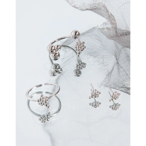 S925 sterling silver geometric bubble ring and earrings set with polished berry design