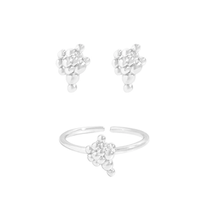 Minimalist S925 sterling silver liquid bubble jewelry set with adjustable ring and stud earrings