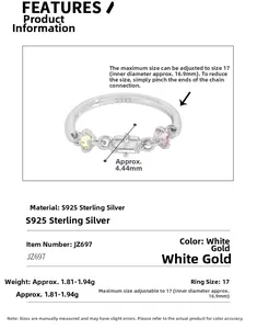 Detail eines S925 Sterlingsilber-Kettenrings mit bunten Zirkoniasteinen und verstellbarem Band