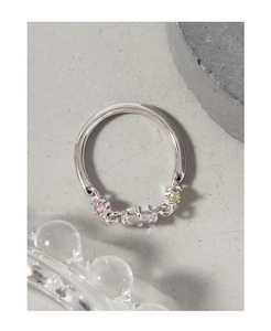Nahaufnahme des S925 Silberrings mit rosa, klaren und gelben Zirkonia-Steinen