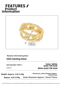 Detailed specs of S925 sterling silver chain ring showing dimensions and weight info