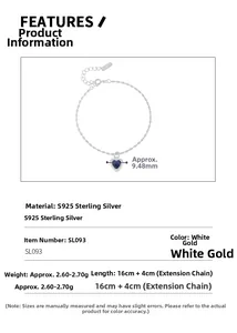 Detailed specifications of S925 sterling silver bracelet with blue heart zircon stone
