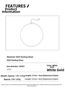 Détails de la chevillère en argent S925, longueur 21+4cm et poids de 1,81g
