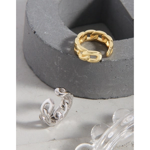 Polished S925 sterling silver curb chain rings in gold and silver finish with open band