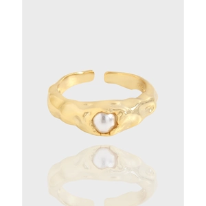925 Sterlingsilber Künstliche Perlenring Unregelmäßige Lava Textur Offener Verstellbarer Ring Für Damen Koreanischer Stil Minimalistischer Schmuck