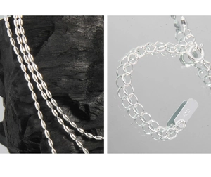 Vue détaillée de la chaîne perlée en argent sterling S925 avec fermoir et poinçon