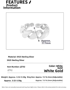 Detailed specs of the S925 sterling silver twisted ring with 7.17mm width and open design