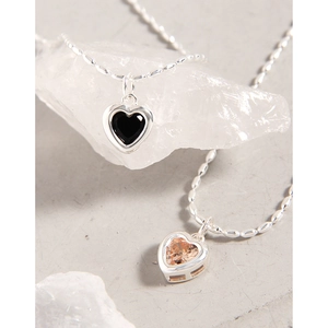 Minimalist S925 silver heart bracelet with champagne and black zircon inlays