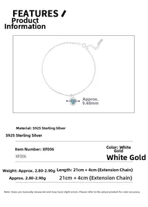 Spécifications détaillées de la chevillère en argent S925 avec cœur en zircon bleu et taille