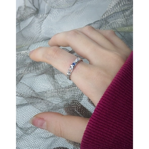 Minimalist S925 sterling silver ring with irregular texture and colored zircon stones