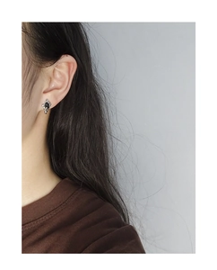 Detailed view of S925 silver earring with irregular texture and black cubic zirconia