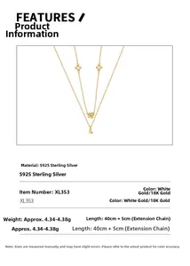 Detailed specs of S925 sterling silver double-layer necklace with flower and heart charms