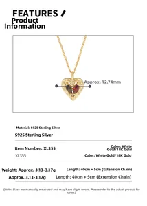 Detail of S925 sterling silver heart pendant with dimensions and specifications